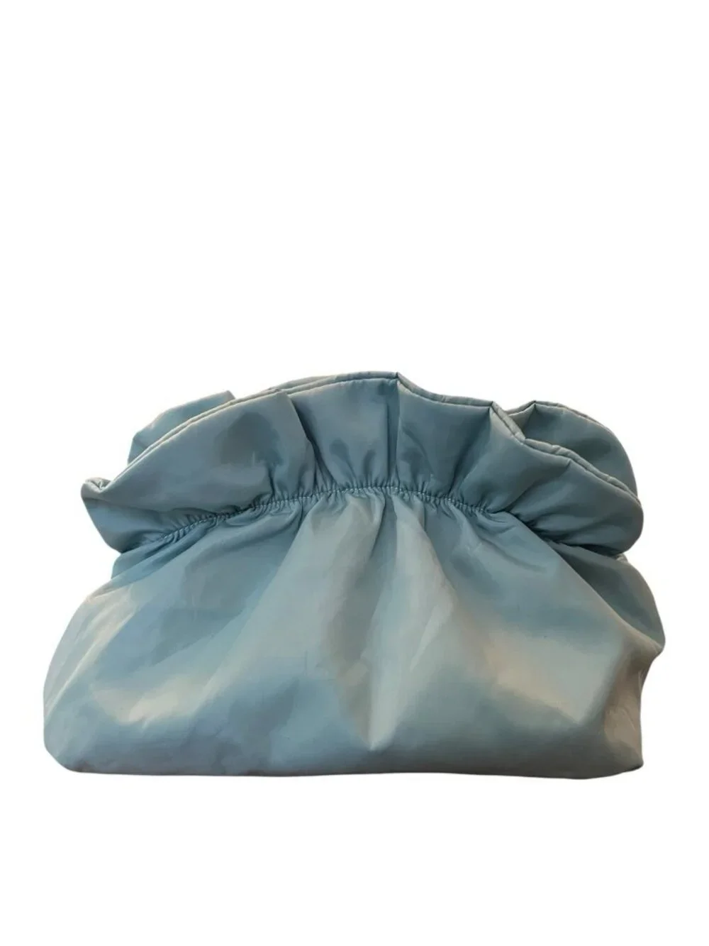 Turquoise Blue Satin Cosmetic Bag Makeup Purse Ruffle Bow Zips Soft Shell New